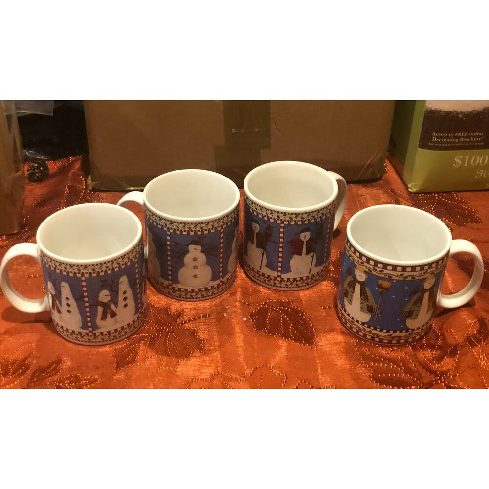 Sakura Debbie Mumm 1998 Snowman Frosty Discontinued Mug Set of 4 Holiday Gift
